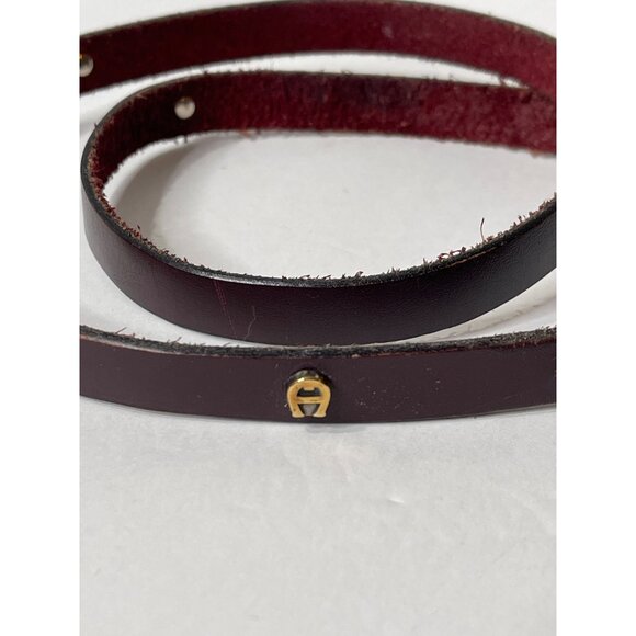 Etienne Aigner Leather Belt Metal Logo A Burgundy Medium Vintage 80s - Picture 4 of 5